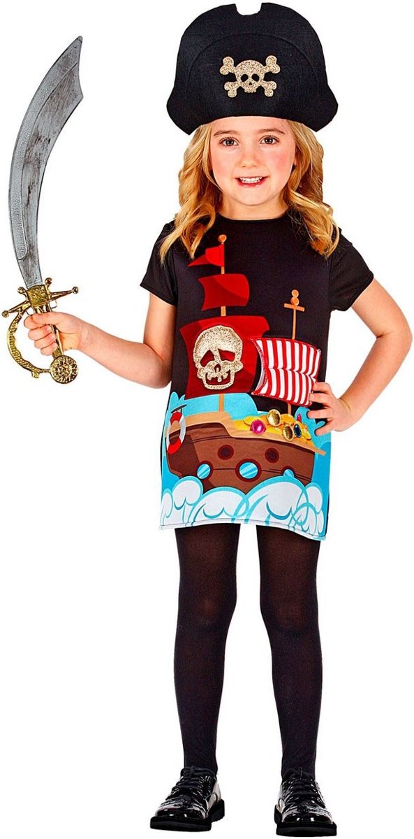 Piraat & Viking Kostuum | Doodshoofd Piratenkapitein Nanda | Meisje | Maat 104 | Carnaval kostuum | Verkleedkleding